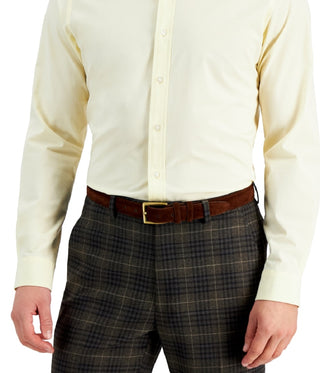 Club Room Men's Slim Fit 4 Way Stretch Solid Dress Shirt Yellow Size X Large