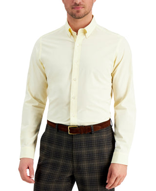 Club Room Men's Slim Fit 4 Way Stretch Solid Dress Shirt Yellow Size X Large