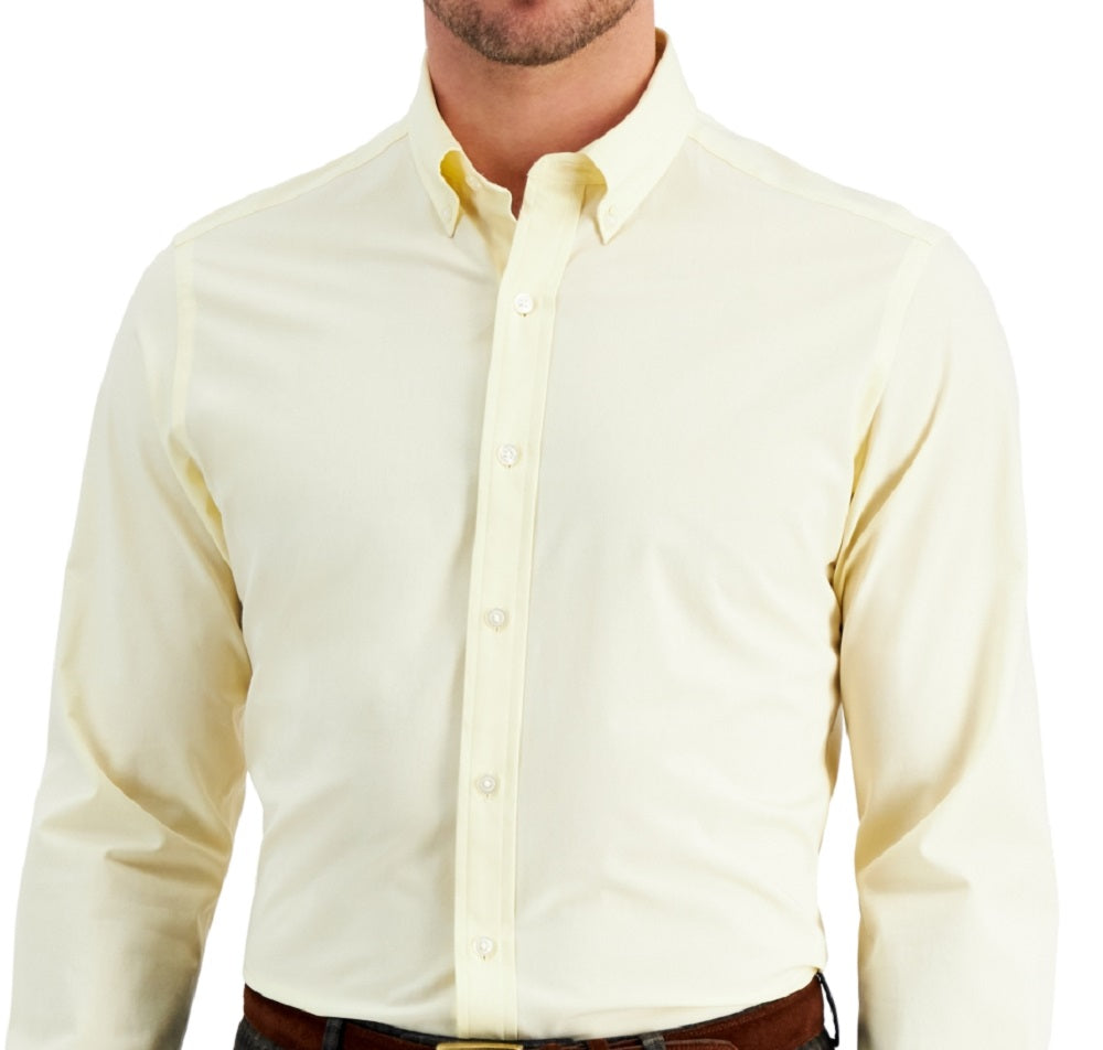 Club Room Men's Slim Fit 4 Way Stretch Solid Dress Shirt Yellow Size XX-Large