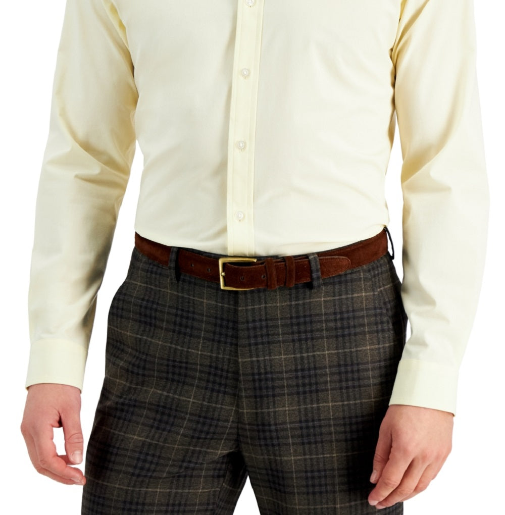 Club Room Men's Slim Fit 4 Way Stretch Solid Dress Shirt Yellow Size XX-Large