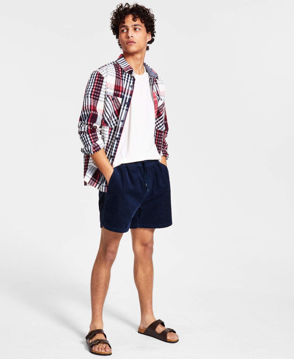 Sun + Stone Men's Aaron Plaid Seersucker Long Sleeve Button Up Shirt Blue Size X-Large