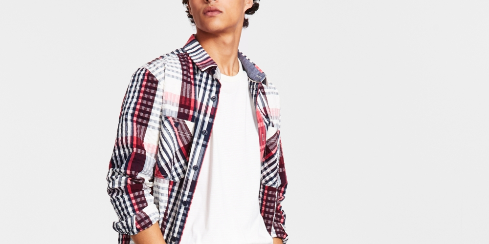 Sun + Stone Men's Aaron Plaid Seersucker Long Sleeve Button Up Shirt Blue Size X-Large