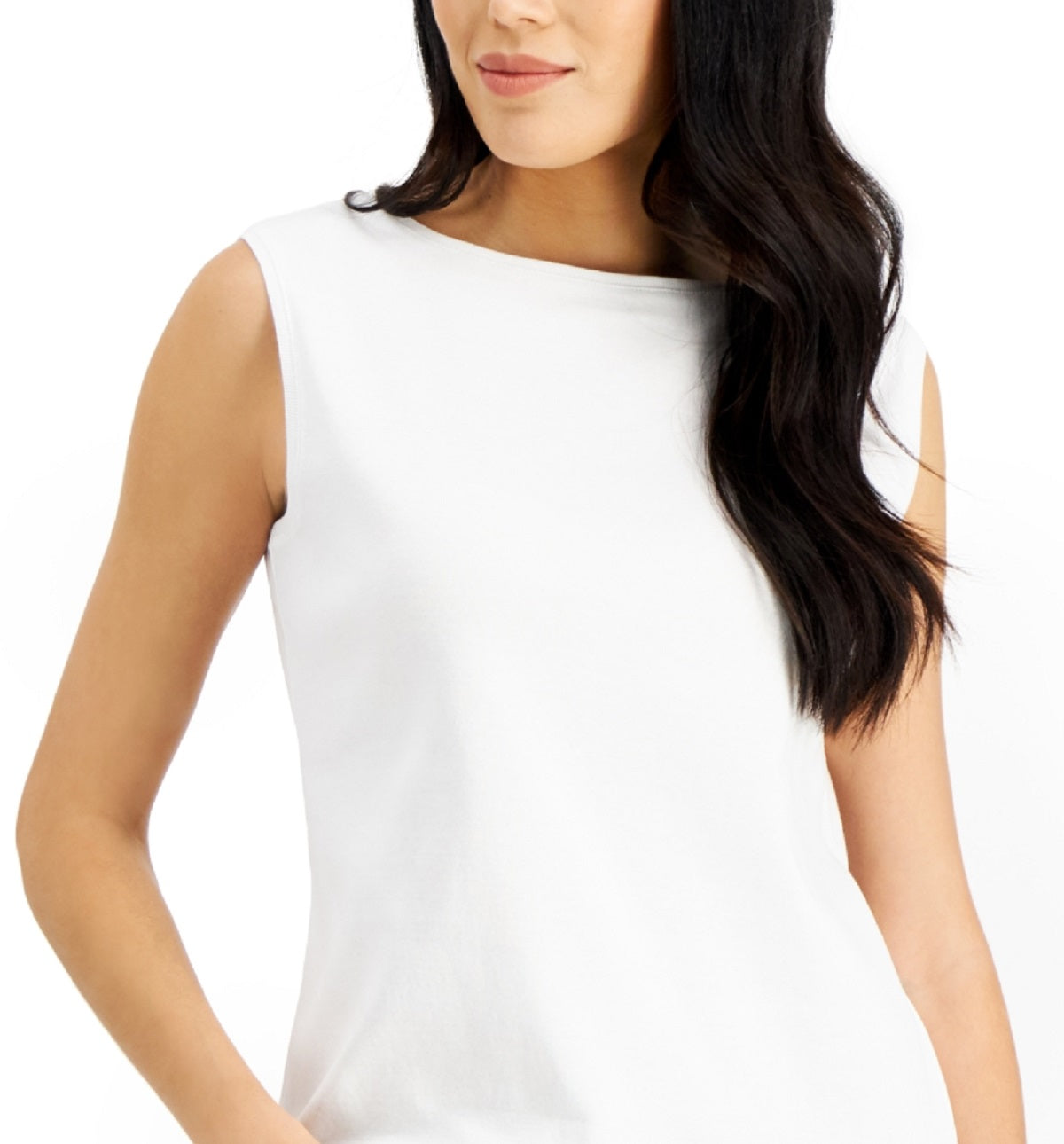 Karen Scott Women's Cotton Boat Neck Tank Top White Size Large