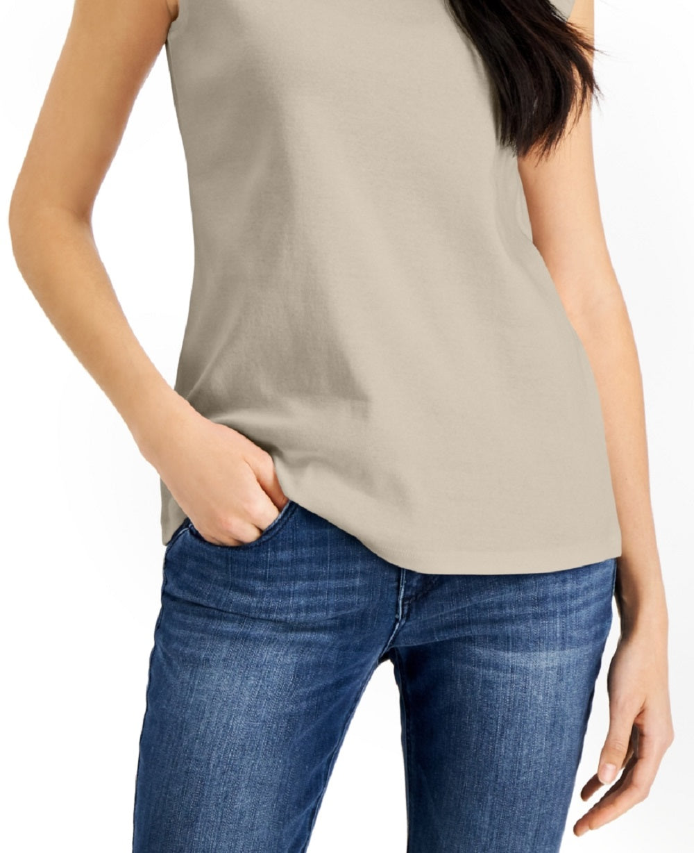 Karen Scott Women's Cotton Boat Neck Tank Top Beige Size Medium