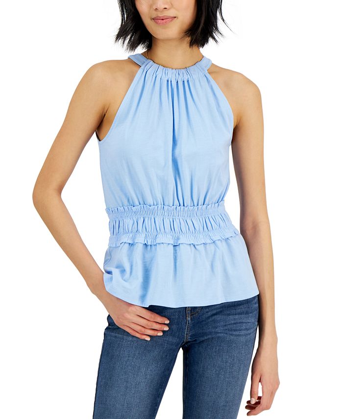 INC International Concepts Women's Smock Waist Halter Top Blue Size Small