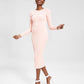 INC International Concepts Women's Ribbed MIDI Fitted Solid Sweater Dress Pink Size XL