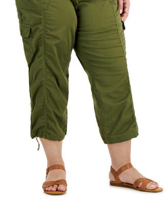 Style & Co Women's Bungee Hem Capri Pants Green Size Petite Small