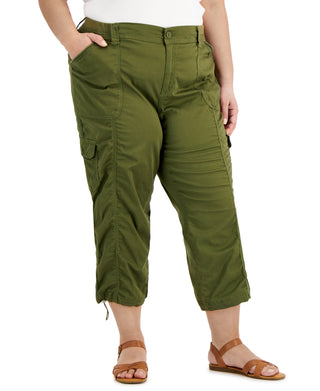 Style & Co Women's Bungee Hem Capri Pants Green Size Petite Small