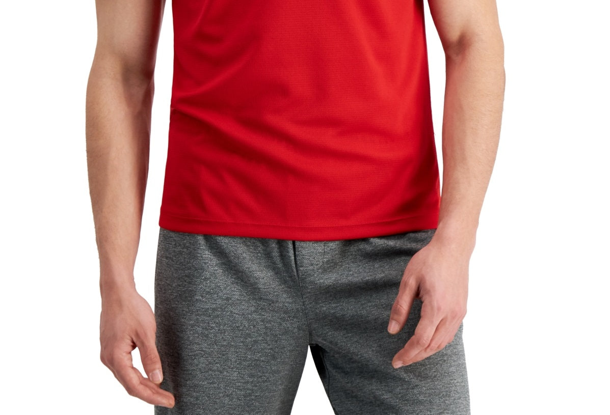 ID Ideology Men's Birdseye Mesh V Neck T Shirt Red Size Medium