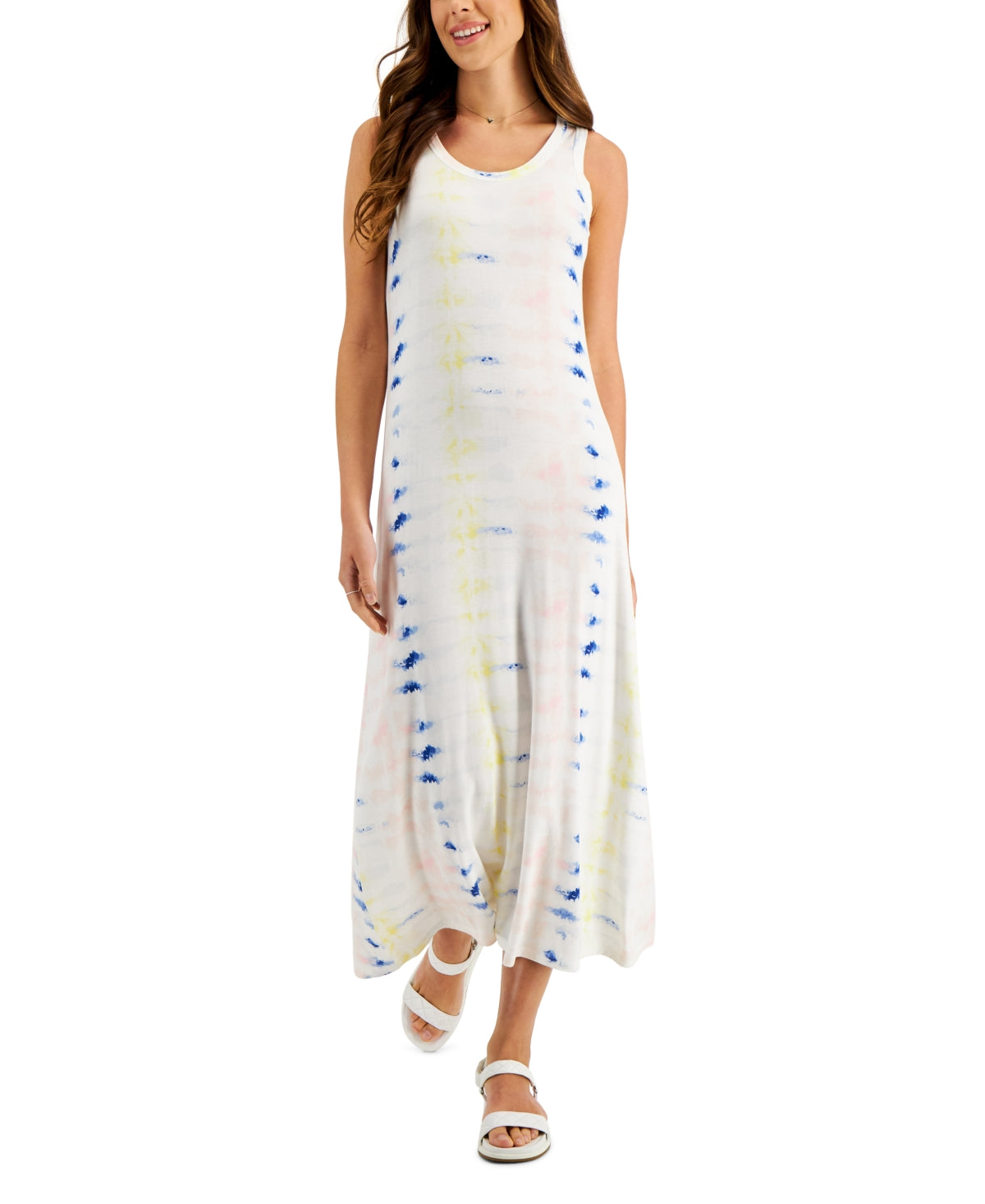 Style & Co Women's Tie Dye Maxi Dress White Size Petite Medium