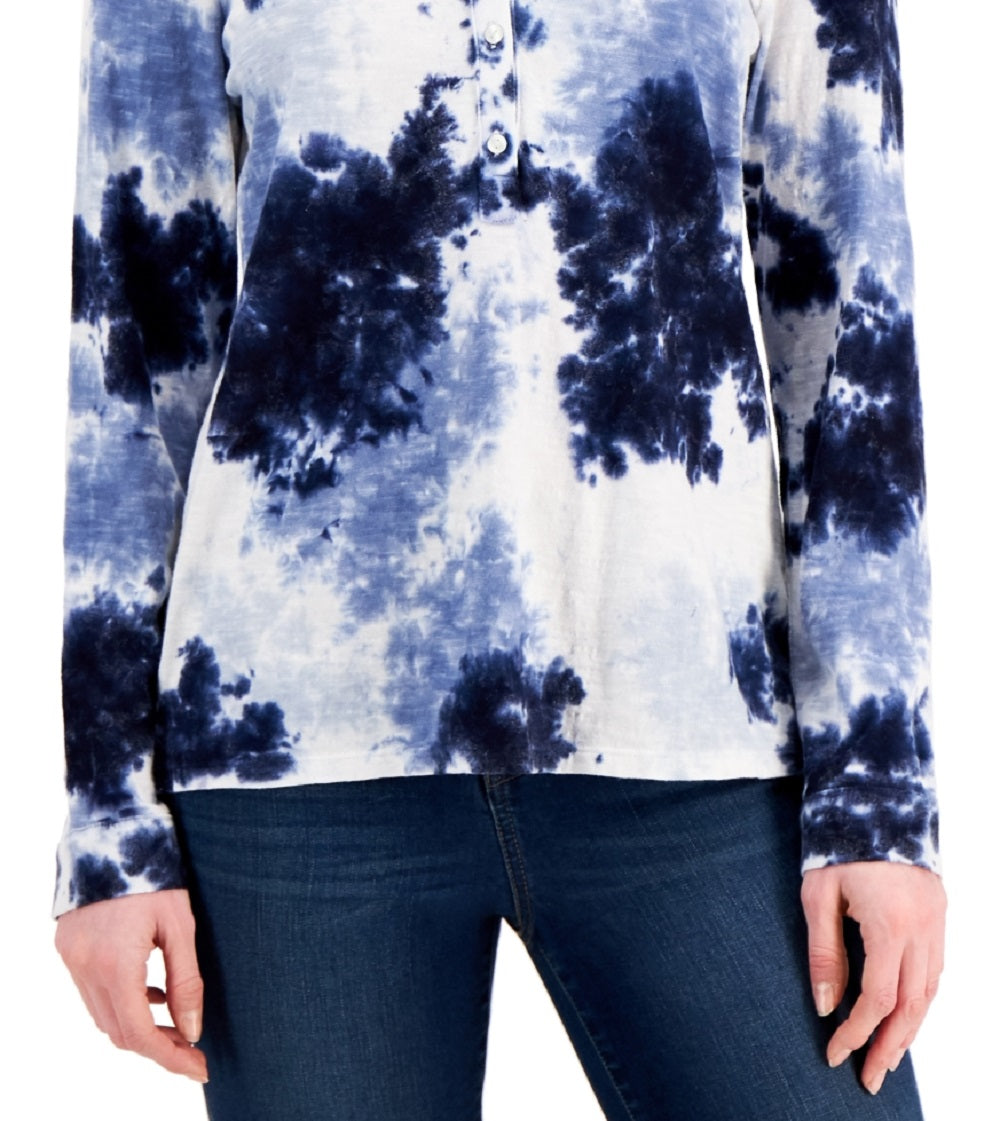 Style & Co Women's Cotton Tie Dyed Top Blue Size Petite Medium
