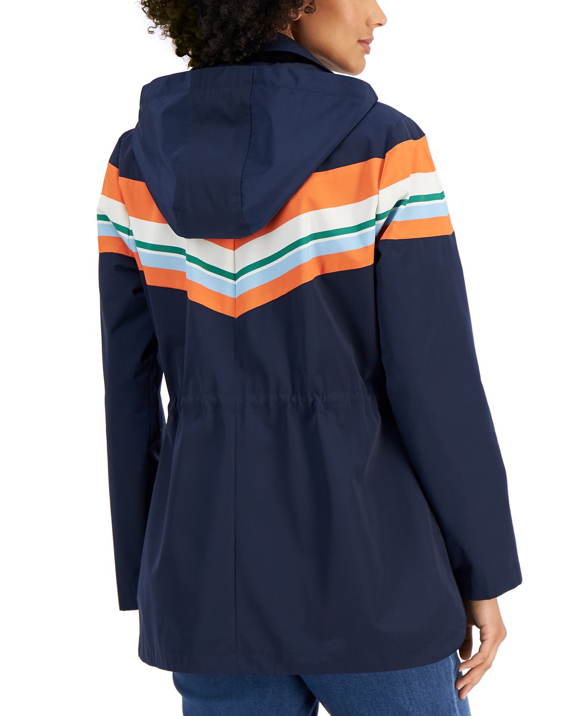 Charter Club Women's Striped Zippered Coat Blue Size X-Large