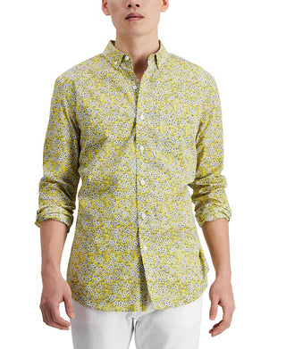 Club Room Men's Floral Print Shirt Yellow Size Medium
