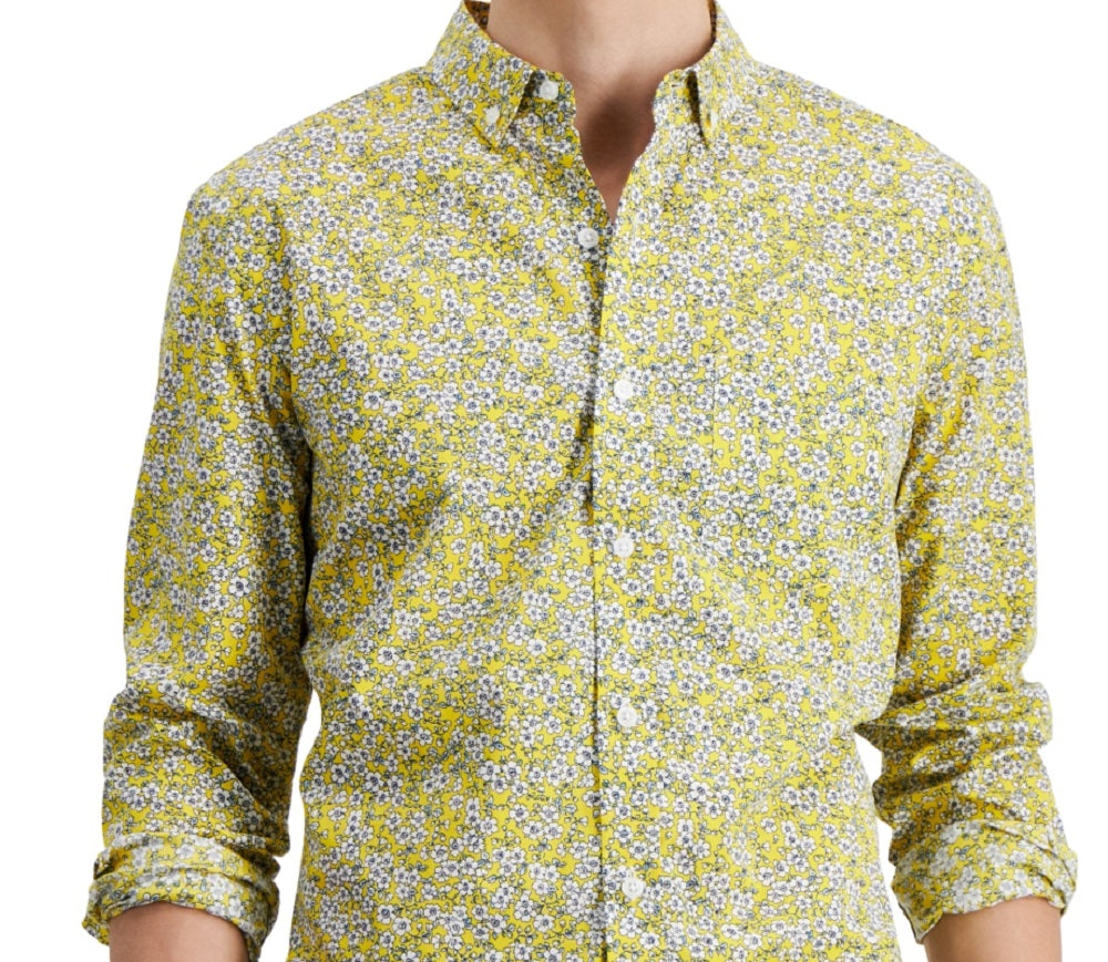 Club Room Men's Floral Print Shirt Yellow Size Medium
