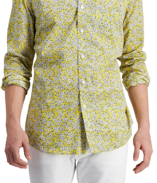 Club Room Men's Floral Print Shirt Yellow Size Medium