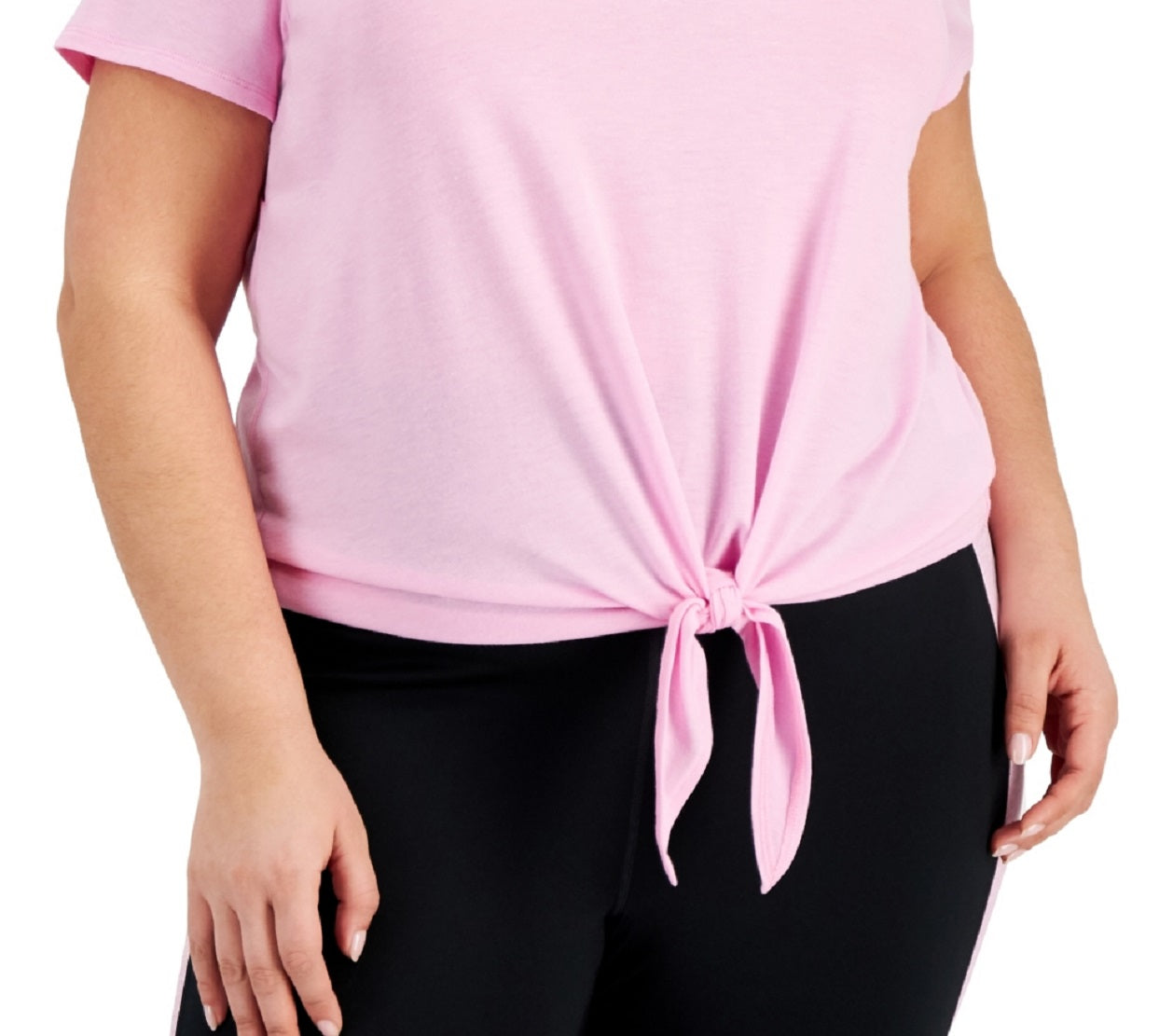 ID Ideology Women's Tie Front T-Shirt Pink Size 3X