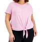 ID Ideology Women's Tie Front T-Shirt Pink Size 3X
