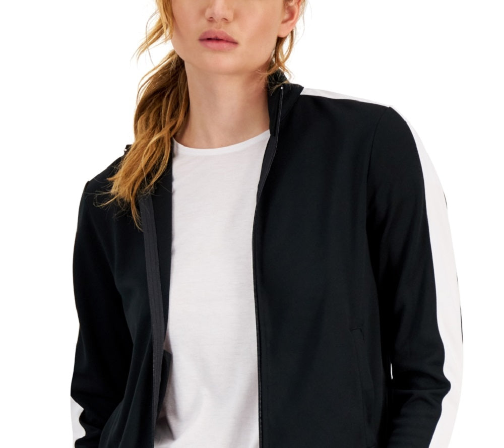 ID Ideology Women's Zip Striped Sleeve Track Jacket Black Size Small
