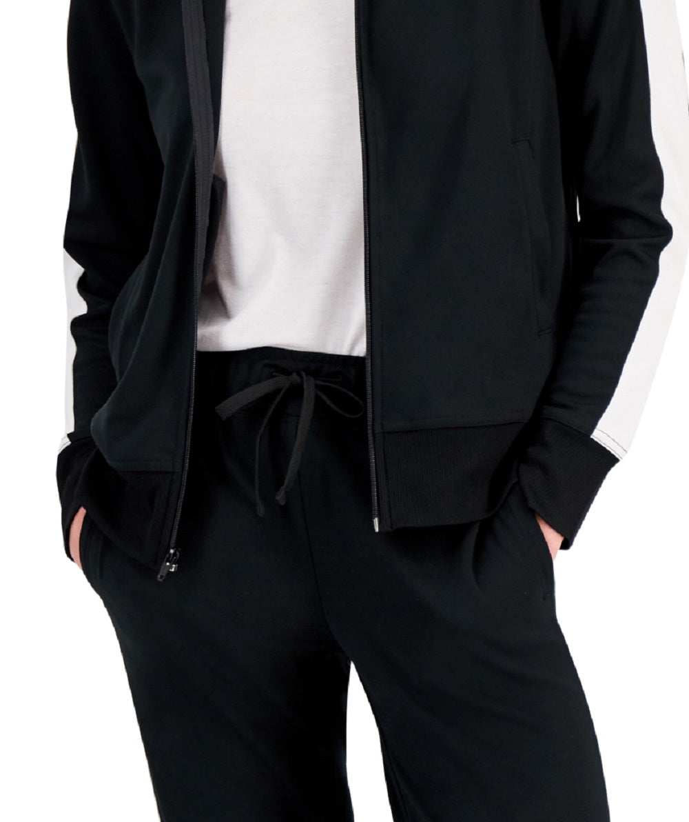 ID Ideology Women's Zip Striped Sleeve Track Jacket Black Size Small