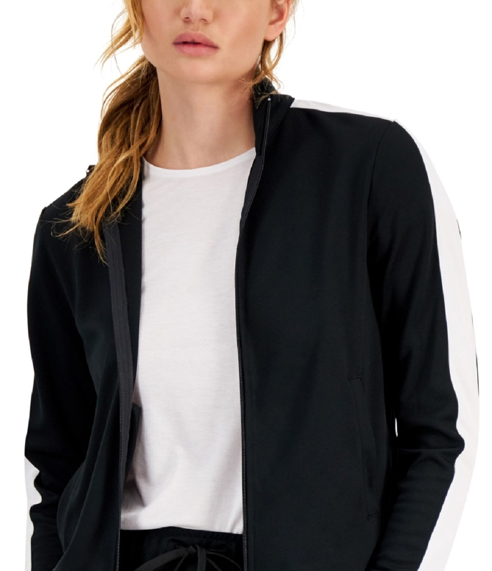 ID Ideology Women's Zip Striped Sleeve Track Jacket Black Size Large