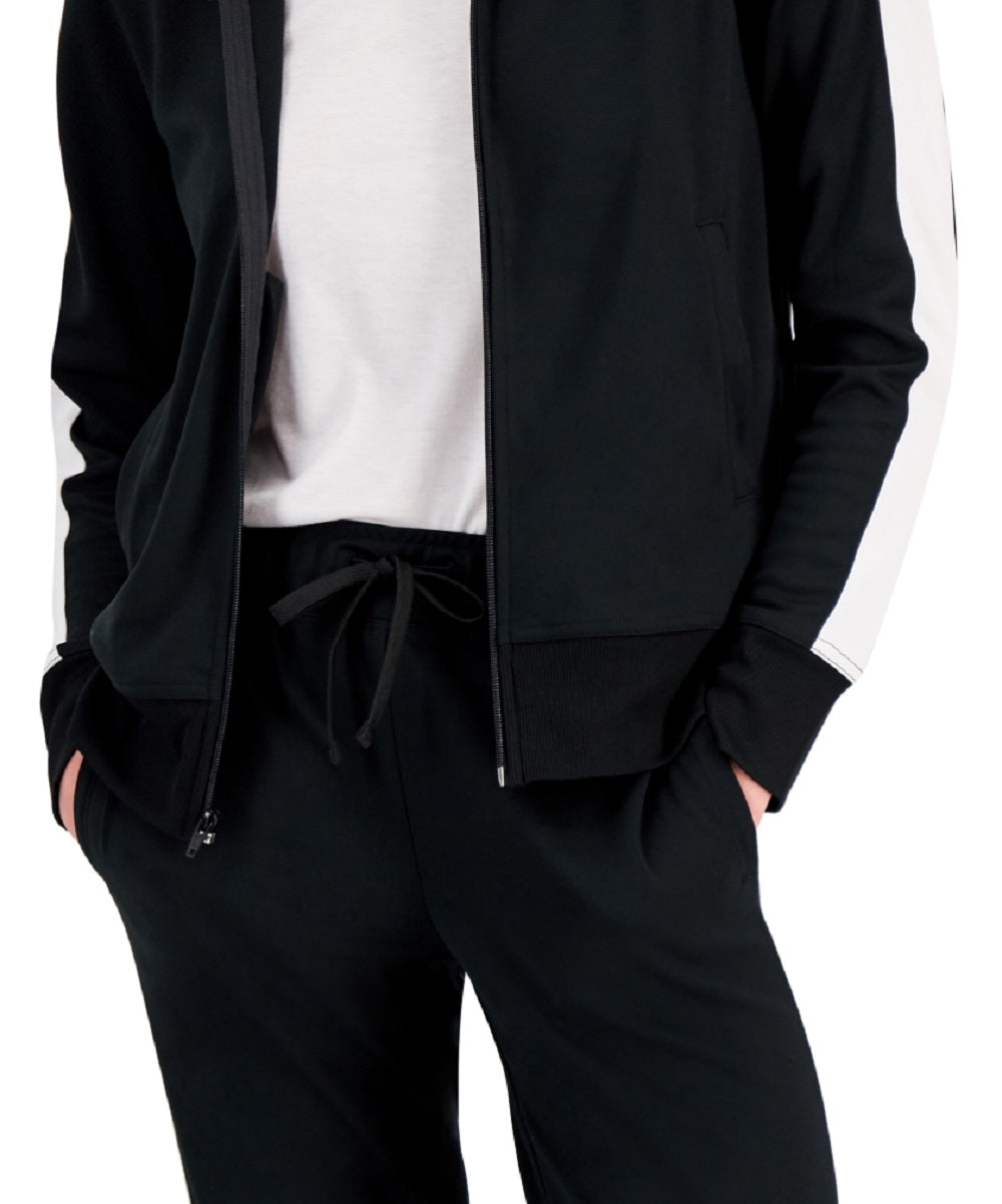 ID Ideology Women's Zip Striped Sleeve Track Jacket Black Size Large
