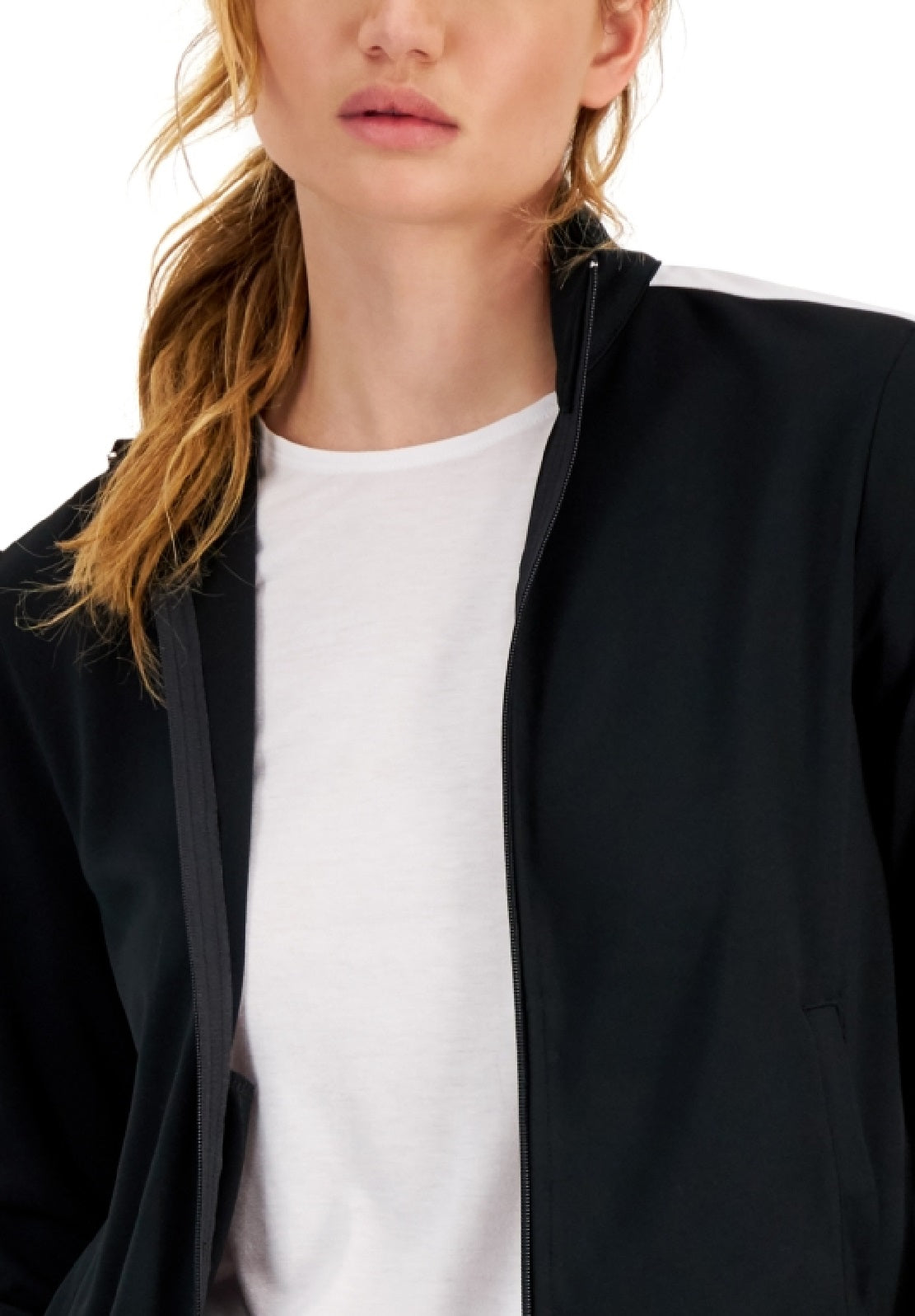 ID Ideology Women's Zip Striped Sleeve Track Jacket Black Size X-Large