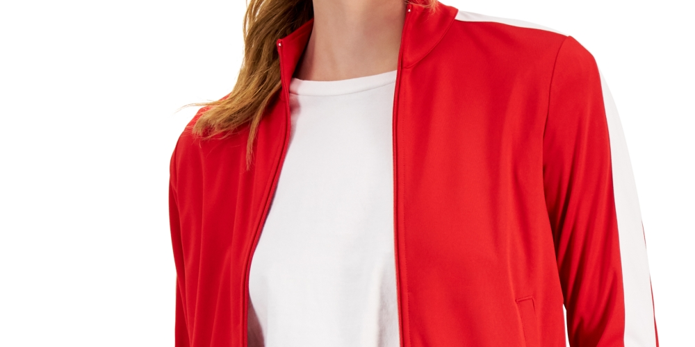 ID Ideology Women's Zip Striped Sleeve Track Jacket Red Size X-Small