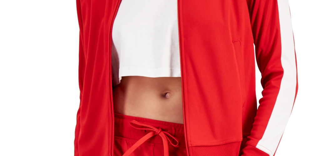 ID Ideology Women's Zip Striped Sleeve Track Jacket Red Size X-Small