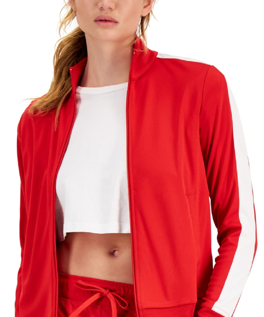 ID Ideology Women's Zip Striped Sleeve Track Jacket Red