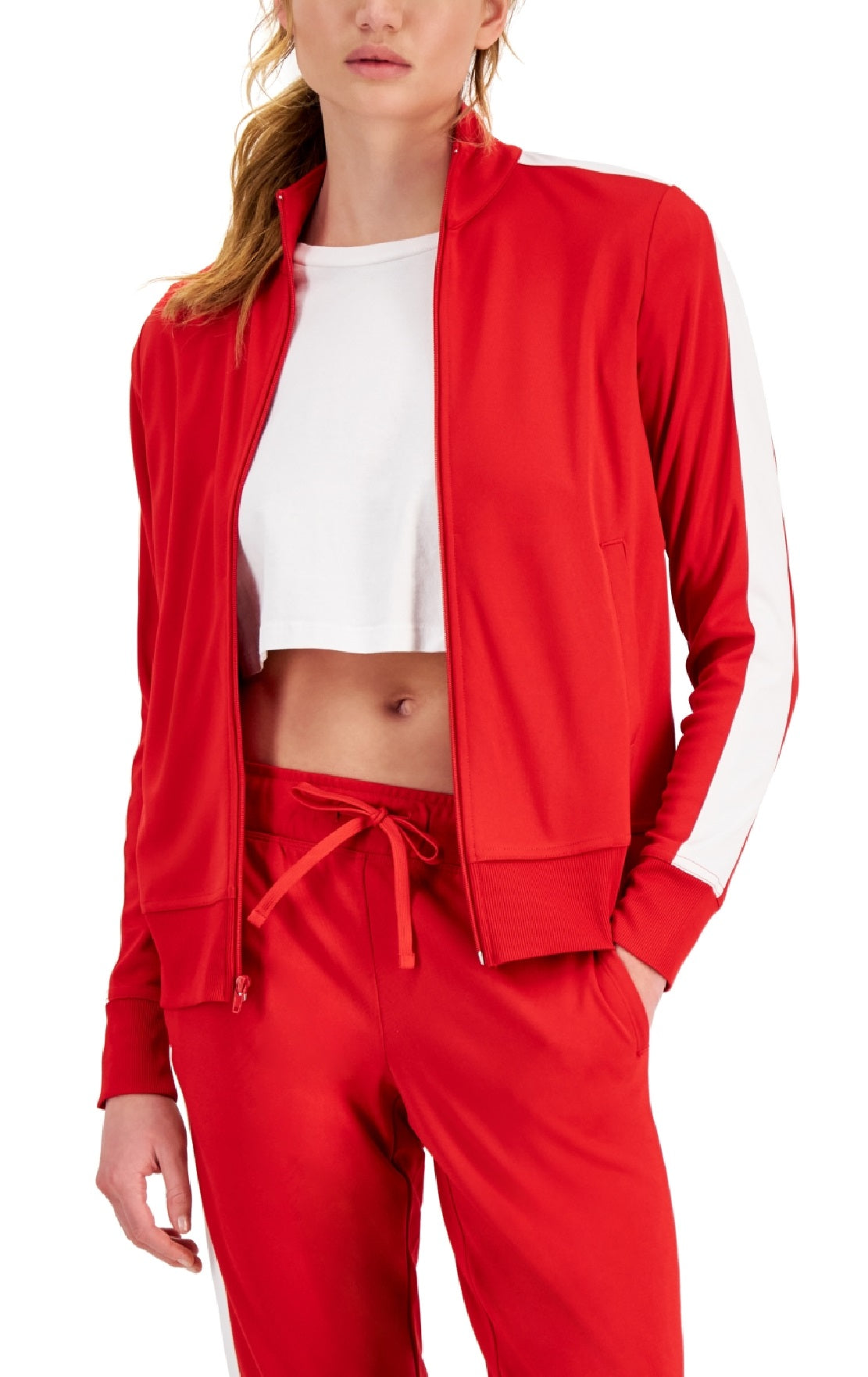 ID Ideology Women's Zip Striped Sleeve Track Jacket Red