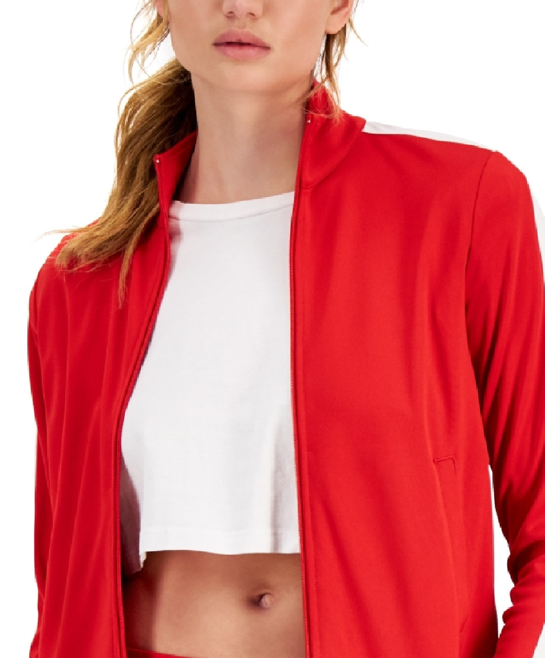 ID Ideology Women's Zip Striped Sleeve Track Jacket Red