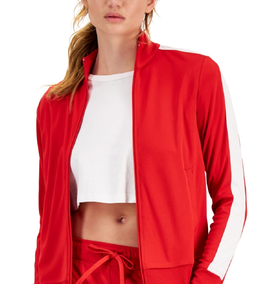ID Ideology Women's Zip Striped Sleeve Track Jacket Red Size Large