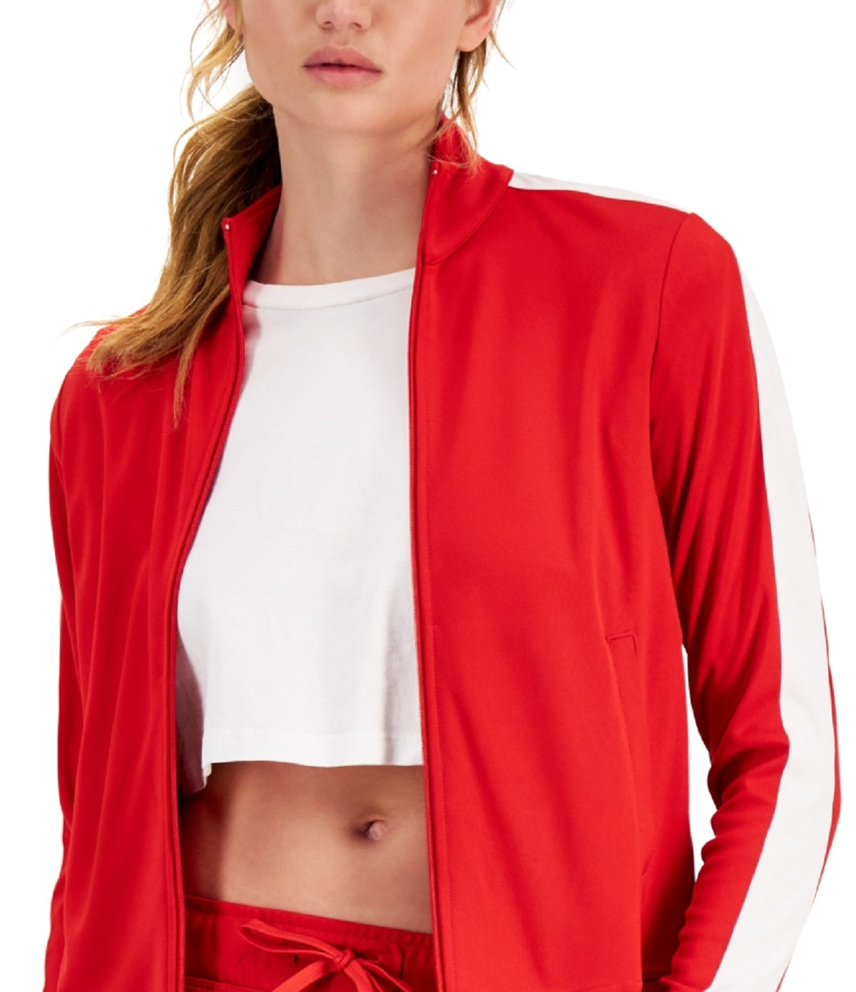 ID Ideology Women's Zip Striped Sleeve Track Jacket Red Size X-Large