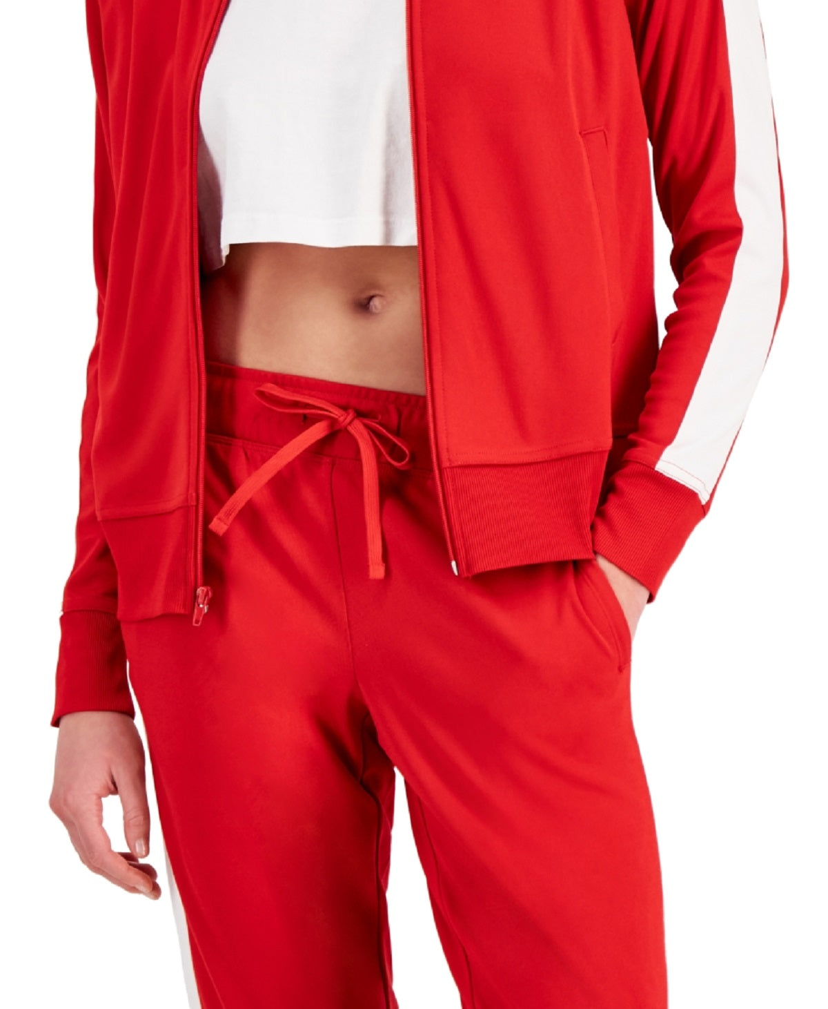 ID Ideology Women's Zip Striped Sleeve Track Jacket Red Size X-Large