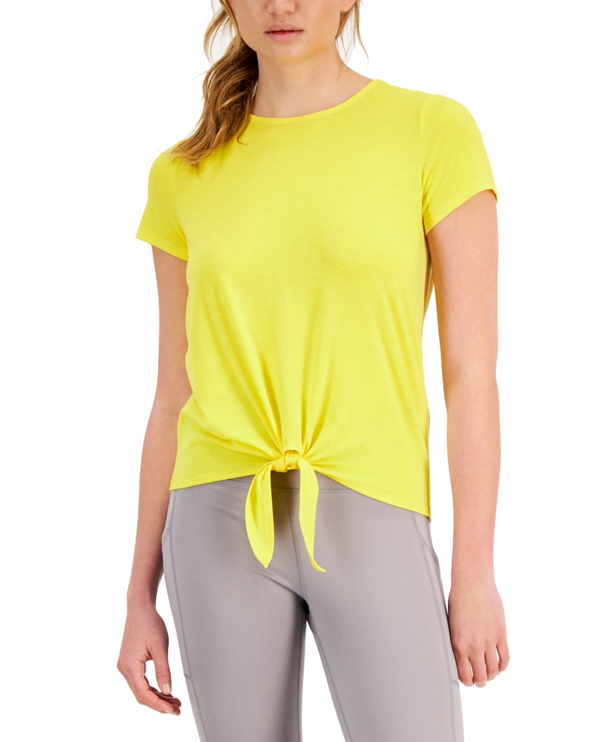 ID Ideology Women's Knot Front T-Shirt Yellow Size Large