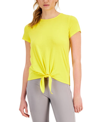ID Ideology Women's Knot Front T-Shirt Yellow Size Large