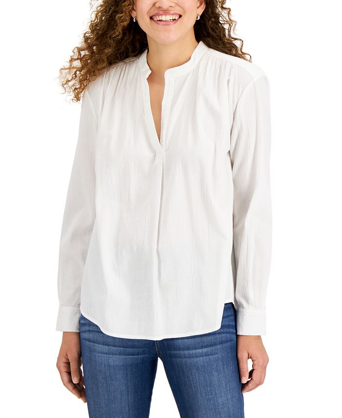 Style & Co Women's Split Neck Popover Blouse White Size X-Large