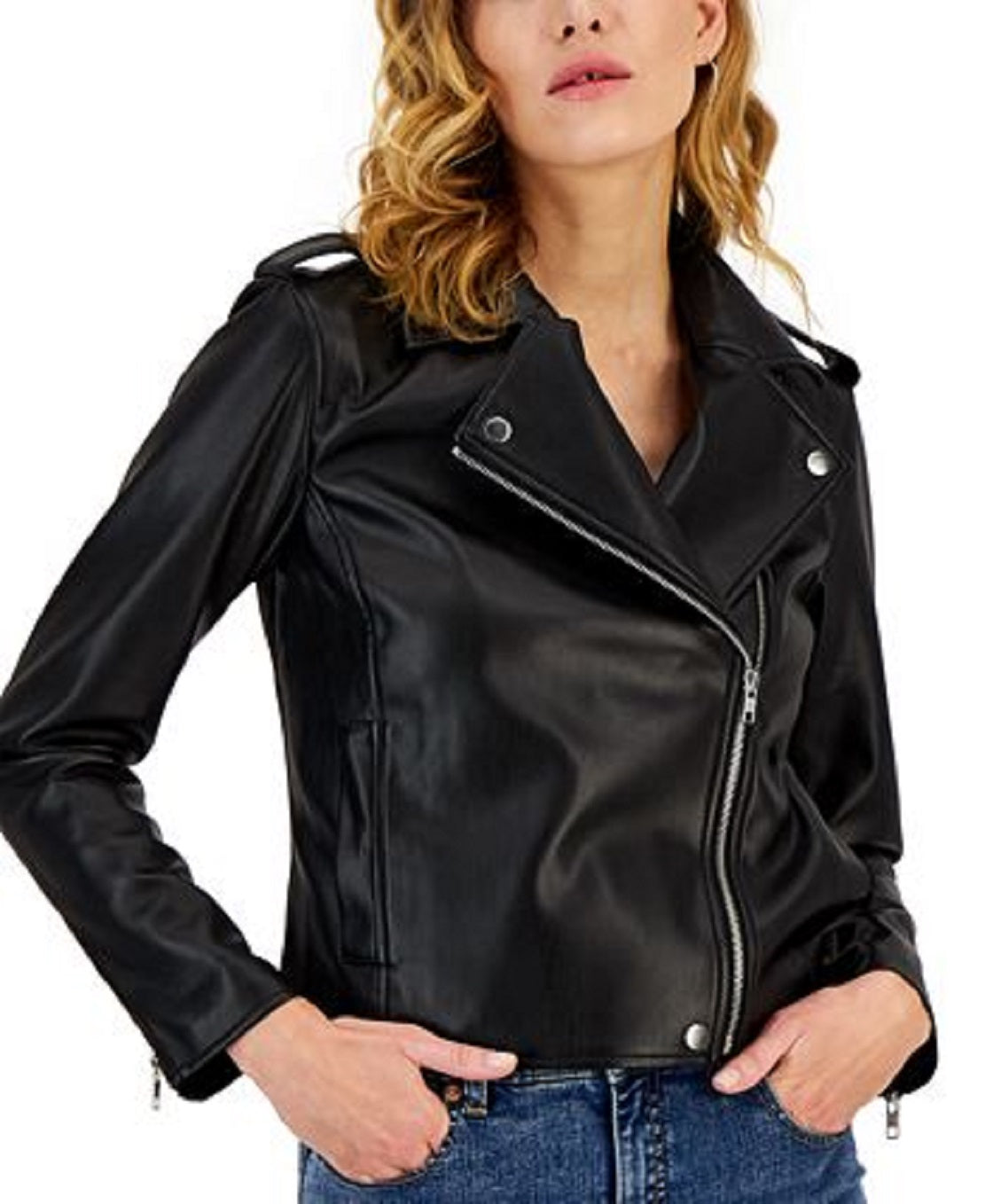 INC International Concepts Women's Faux Leather Jacket Black Size Medium