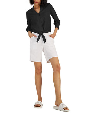 INC International Concepts Women's Tie Hem Button Down Top Black Size Large