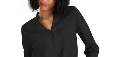 INC International Concepts Women's Tie Hem Button Down Top Black Size Large