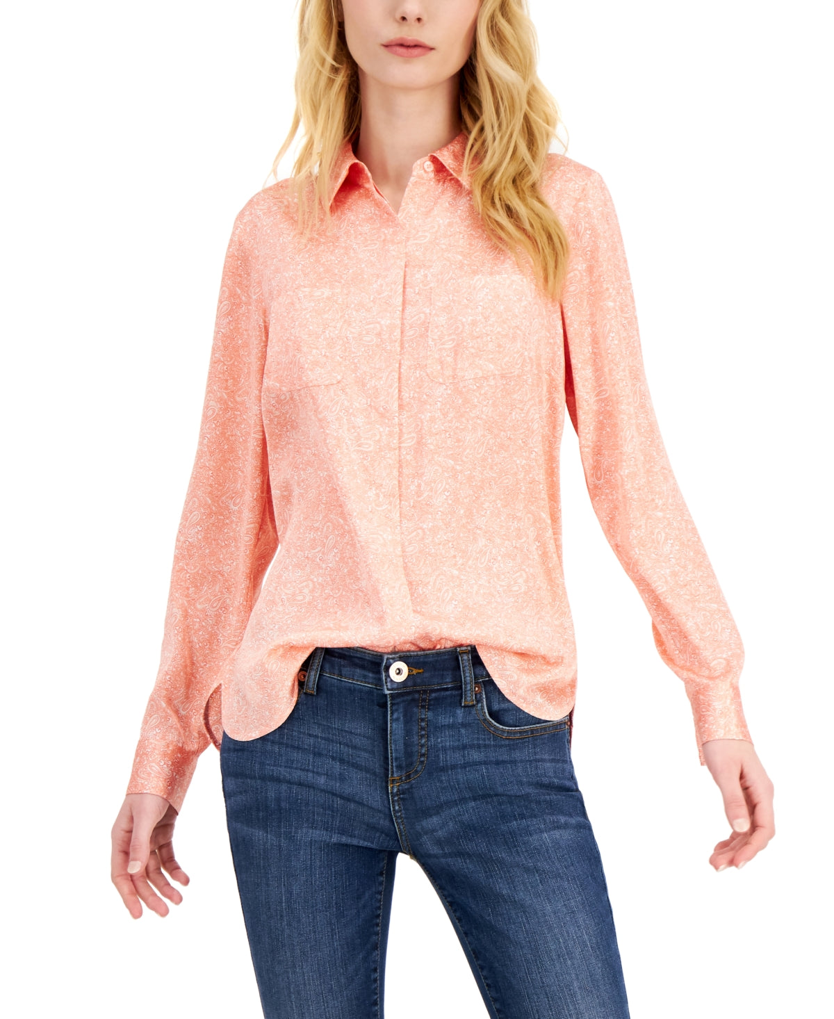 INC International Concepts Women's Patch Pocket Shirt Orange Size XX-Large