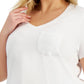 Style & Co Women's Cotton Solid V Neck Top White Size 0X