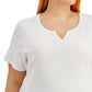 Karen Scott Women's Cotton Split Neck Top White Size 1X