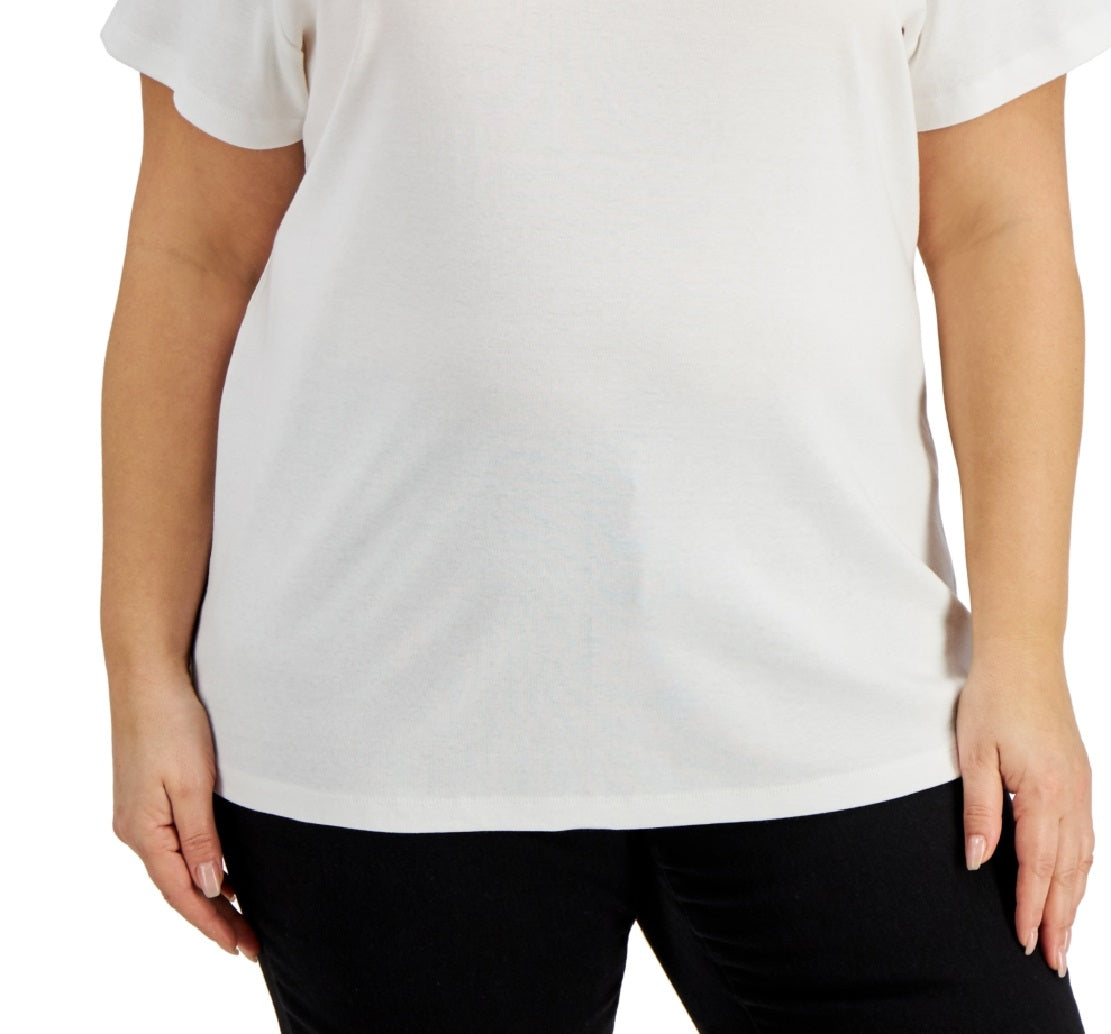 Karen Scott Women's Cotton Split Neck Top White Size 1X