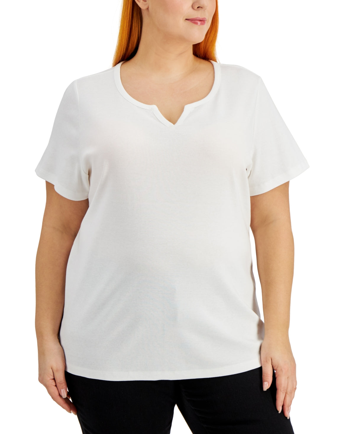Karen Scott Women's Cotton Split Neck Top White Size 1X