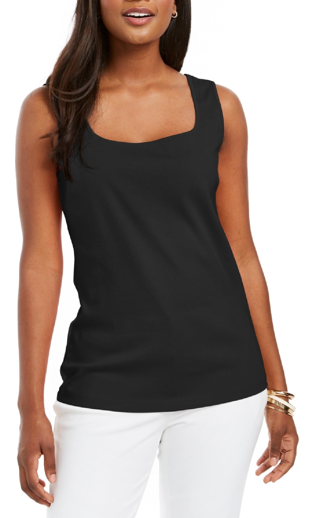 Karen Scott Women's Square Neck Cotton Tank Top Black Size X-Large