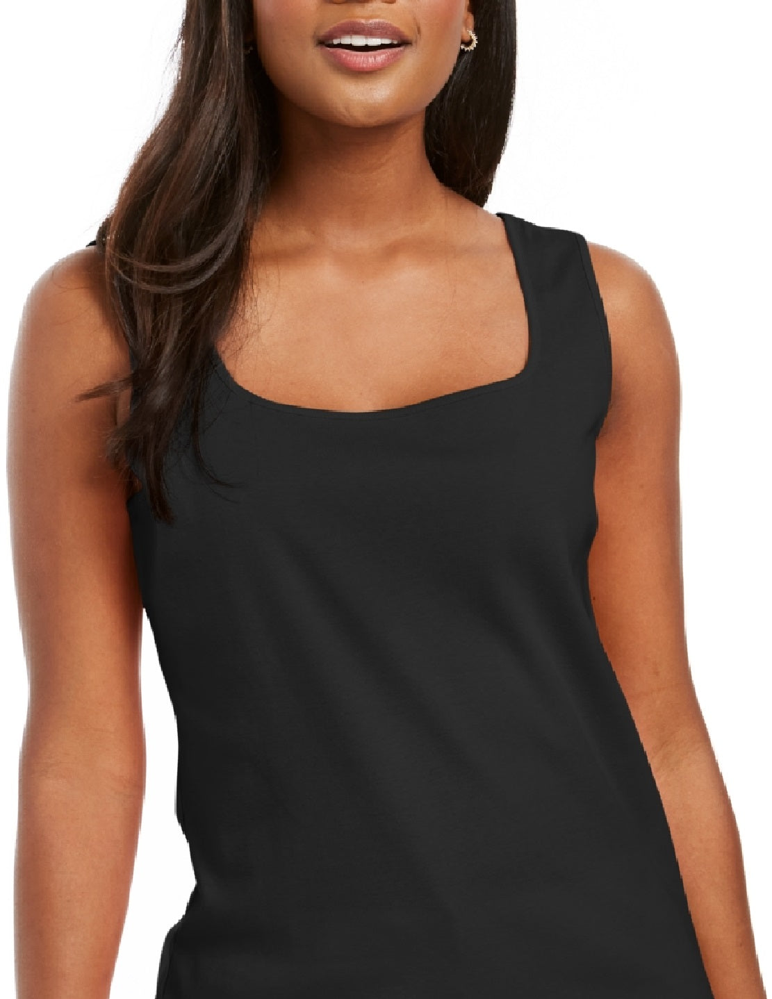 Karen Scott Women's Square Neck Cotton Tank Top Black Size X-Large