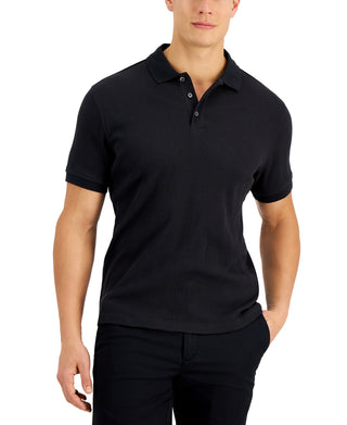Alfani Men's Stretch Textured Stripe Jacquard Polo Shirt Black Size X-Large