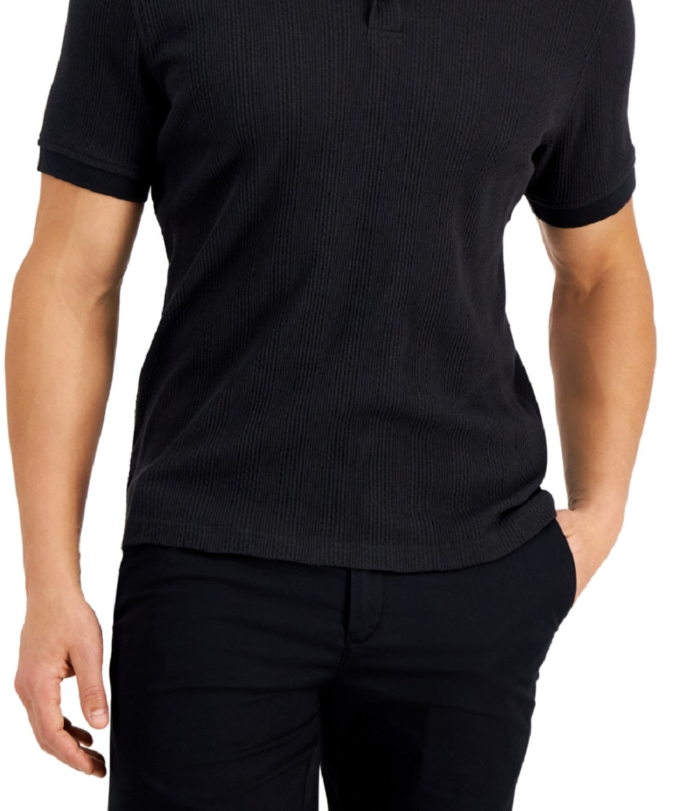 Alfani Men's Stretch Textured Stripe Jacquard Polo Shirt Black Size X-Large