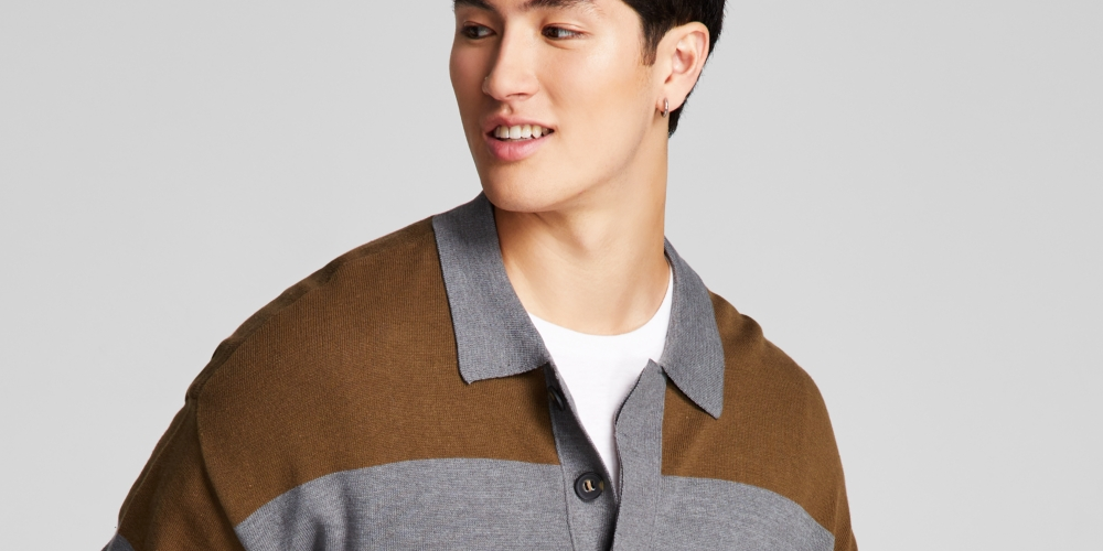 And Now This Men's Striped Rugby Long Sleeve Sweater Green Size Small